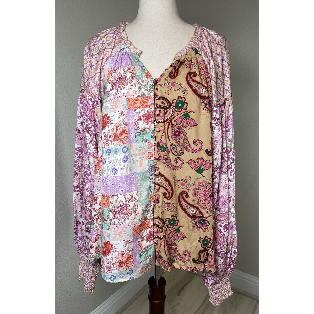 Oli & Hali NEW womens paisley balloon sleeve boho cottagecore blouse Large - Picture 3 of 12